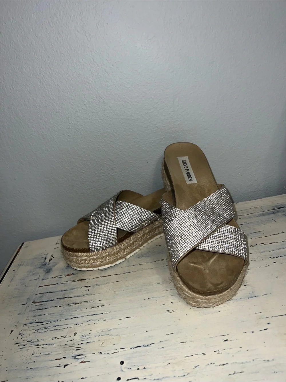 Steve Madden Women's Silver Espadrille Platform Sandals